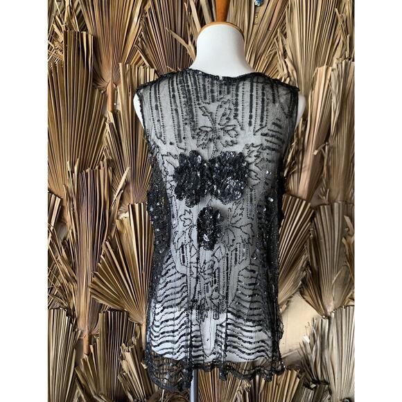 Vintage 1920's Net & Sequin Blouse size Small Antique Metal Sequins Glass Beads - Picture 5 of 9